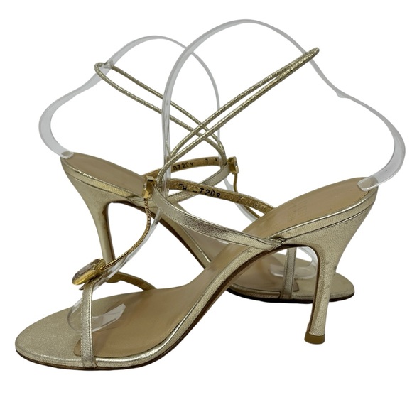 STUART WEITZMAN Gold Jewel Strappy Heels Sz 7 Leather Party Prom Event Wedding - Picture 4 of 14